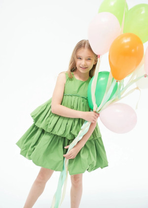 Lovely Green Taffeta Bubble Flower Girl Dress
